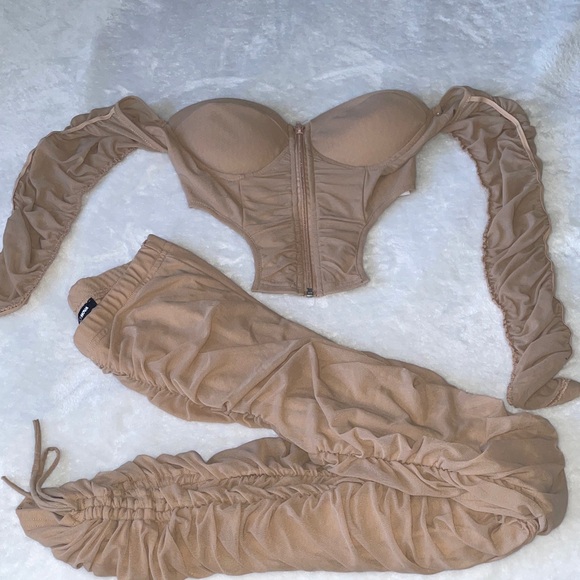 Fashion Nova Pants - Fashion Nova Tan Ruched 2-piece